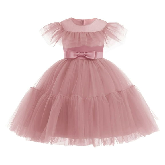 Zanarzt Girls Formal Dresses for Weddings Flower Girls Lace Short Sleeve Dress for Wedding Puffy Tulle Pageant Prom Ball Gown Pink,7-8 Years