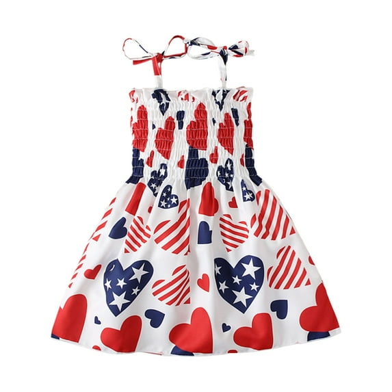 Zanarzt Girls Fourth Of July Dress 4th of July Toddler Girl Outfit Fourth of July Spaghetti Strap Dress Kids Little Girl Independence Day Clothes Watermelon Red,3-4 Years