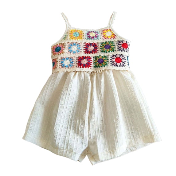 Zanarzt Girls Jumper Outfits Girls Romper Sleeveless Strap Short Jumpsuits Summer Clothes with Pocket Beige,12-18 Months