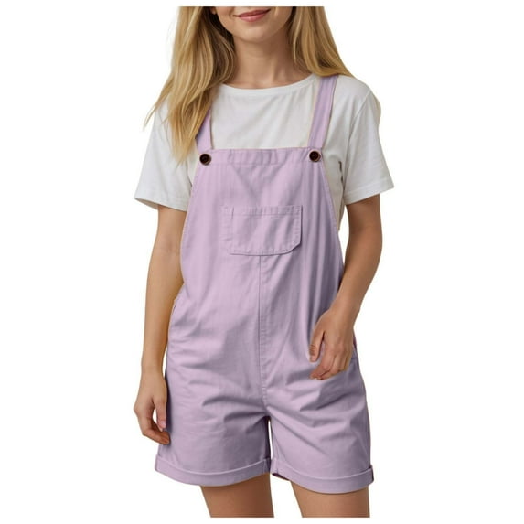 Zanarzt Girls Jumpsuit Girls Summer Comfortable and Breathable Solid Color Casual Overall Purple,2-3 Years