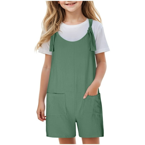 Zanarzt Girls Jumpsuit Kids Clothes Fashion Cute Clothes for Teen Girls Summer Rompers Dressy Romper Shorts Beach Vacation Outfits Green,7-8 Years