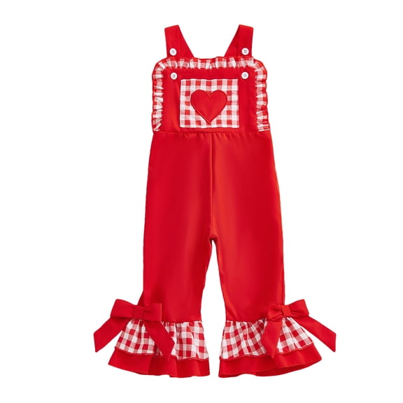 Zanarzt Girls Jumpsuit Summer Kids Casual Girls Overalls Kids Casual Sleeveless Jumpsuits Heart Pants Rompers Red,4-5 Years