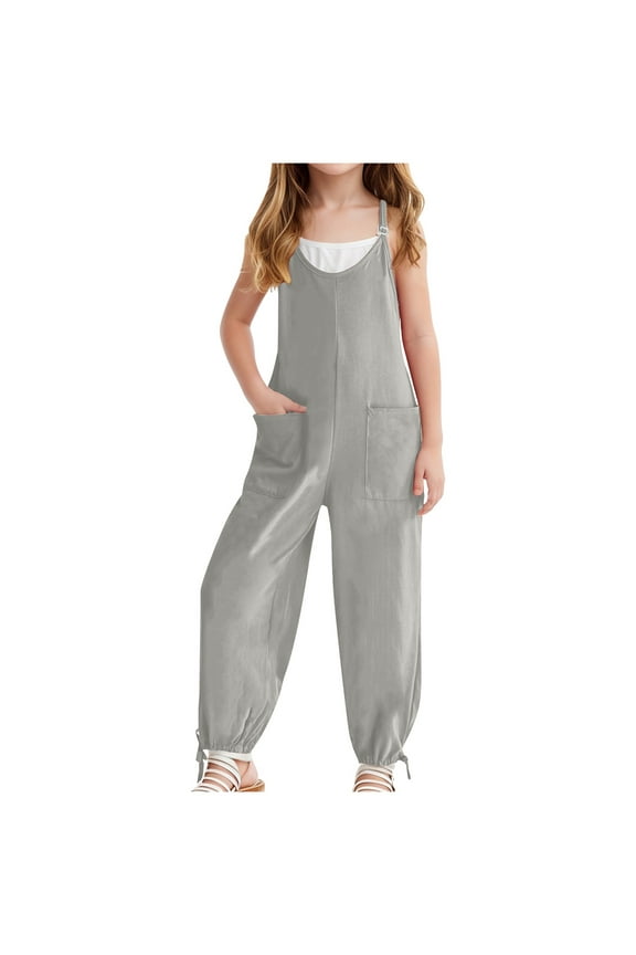 Girls Jumpsuit Summer Toddler Girls' Romper Jumpsuit Toddler Girl Clothes Baby Summer Romper Jumpsuit for Kids Grey,5-6 Years