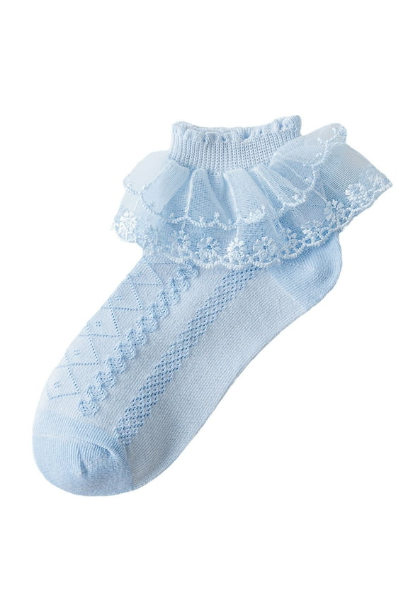 Girls Lace Socks Toddler Little Girls White Lace Ruffle Socks Eyelet Frilly Cotton Princess Dress Socks Newborn Infant Girl 10-16 Years,Blue