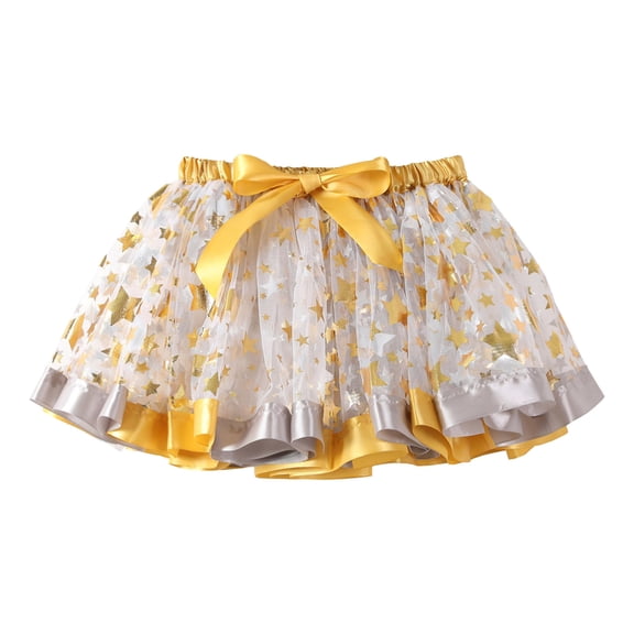 Zanarzt Girls' Layered Tutu Tulle Girls Rainbow Tutu Skirt Dance Dress Ruffle Tiered Clubwear Yellow,2-4 Years