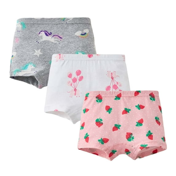 Zanarzt Girls Potty Training Underwear 3PC Children Underwear Cute Cartoon Prints Little Girl Cotton Boxer Pants Red,5-6 Years
