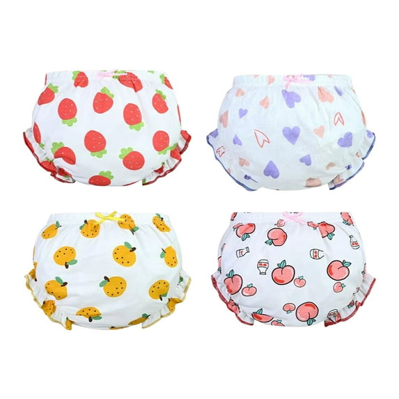 Zanarzt Girls Potty Training Underwear Baby Girls Underpants Cute Fruit Print Underwear Shorts Cotton Ruffled Briefs 4PCS White,3-4 Years