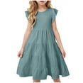 thumbnail image 1 of Zanarzt Girls Princess Dress Casual Girl's Dresses Cotton Ruffle Sleeve Tiered Swing A Line Cute Midi Casual Sundress Back to School Clothes Green,8-9 Years, 1 of 5