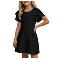 thumbnail image 1 of Zanarzt Girls Princess Dress Cotton Girls Summer Short Sleeve Dress A Line Swing Basic Twirl Party Dresses Black,5-6 Years, 1 of 8
