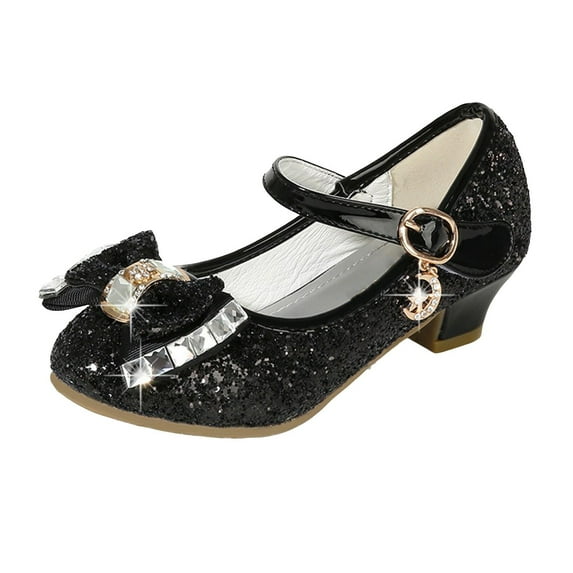 Zanarzt Girls Princess Shoes Girl's Dress Shoes Mary Jane Low Heel Wedding Party Princess Shoes for Toddler/Little/Big Kids Black,US 3.5