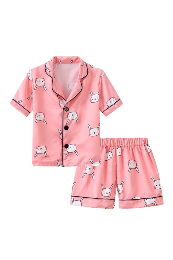 Girls Satin Pajama Set Shorts Pajama Set for Kid Baby Boy Girl Button up Silk Pajama Sleepwear Nightwear Loungewear Clothes Set Gifts for Kids Pink,2-3 Years