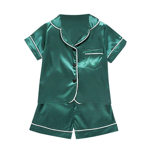 Zanarzt Girls Pajamas Set Soft Silk Satin Toddler Pajamas Baby Girl Boy Summer Print Silk Pjs Sleepwear Nightwear Loungewear Pj Set Green,12-18 Months