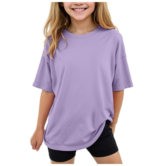 Zanarzt Girls Short Sleeve T Shirts Kids Summer Tops Girls Short Sleeve Crop Tops Kids Fashion Cute Crewneck Athletic T Shirts Tee Purple,7-8 Years