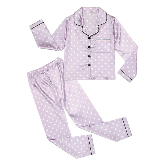 Zanarzt Girls Silk Satin Pjs Girls Boys Kids Silk Satin Pajamas Set Button Down Clothes Long Sleeve Loungewear Sleepwear PJS Purple,10 Years