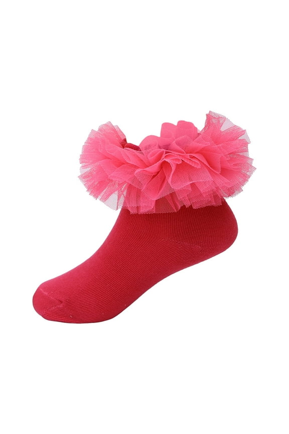 Girls Socks Girls Ruffle Socks Toddler Fluffy Lace Ruffle Sock Turn Cuff Frilly Dress Socks Kids Little Girl Pageant Tutu Sock 6-12 Months,Hot Pink
