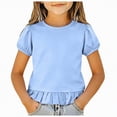 thumbnail image 1 of Zanarzt Girls Spring Top Girls Ruffle Puff Sleeve T Shirts Summer Short Sleeve Casual Cute Crewneck Tops Tees 7-8 Years,Light Blue, 1 of 7