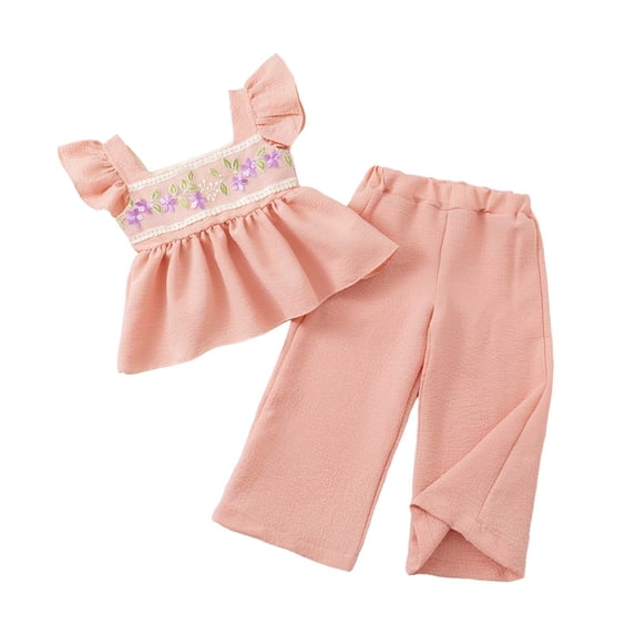 Zanarzt Girls Summer Clothes Toddler Girl Clothes Baby Summer Outfits Ruffle Sleeveless Vest Tank Tops Pants Set Pink,6-7 Years