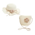 thumbnail image 1 of Zanarzt Girls Tea Party Hat Little Kids Girls Summer Straw Sun Hat Wide Brim Bowknot Floppy Beach Sun Hat and Straw Bag White,One Size, 1 of 6