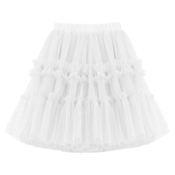 Zanarzt Girls Tutu Skirts Layered Tulle Princess Dresses Kids Girls Skirt Casual Pleated Stretch Waist Skirts White,7-8 Years