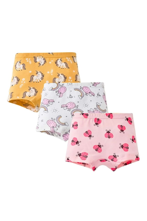 Girls Underwear Soft Kids Briefs 3PC Children Underwear Cute Cartoon Prints Little Girl Cotton Boxer Pants Red,2-3 Years