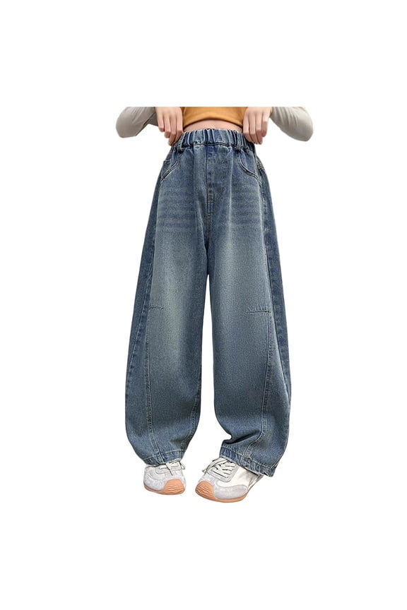 Girls Wide Leg Jeans Girls Wide Leg Jeans Childrens Loose Pants Baggy Jeans Blue,11-12 Years
