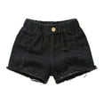 thumbnail image 1 of Zanarzt Gymnastics Shorts Toddler Girls Summer Cozy Casual Ripped Jeans Shorts Baby Kids Solid Color Daily Wear Denim Short Pants Black,3-4 Years, 1 of 3