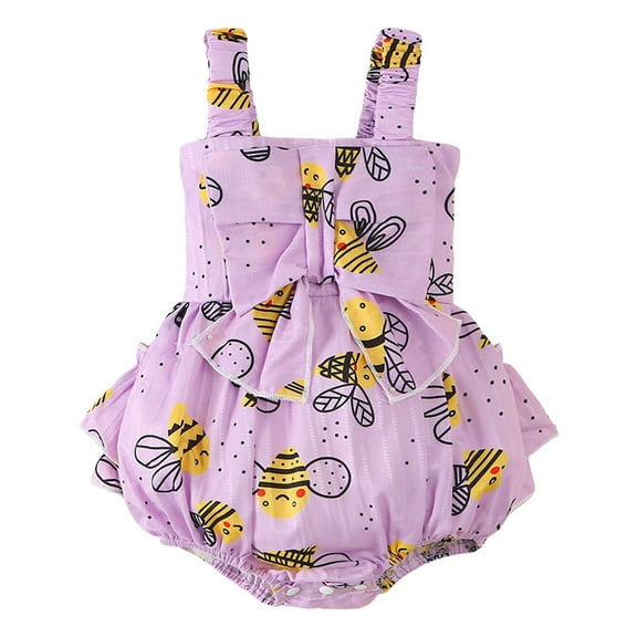 Zanarzt Baby Girl Summer Outfits Toddler Baby Girl Summer Clothes Floral Romper Strap Jumpsuit Summer Playsuit Purple,3-6 Months