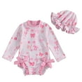 thumbnail image 1 of Zanarzt Infant Baby Girl Swimsuit One-Piece Long Sleeve Rash Guard with Hat Set Bathing Suit Beach Wear Light Pink,2-3 Years, 1 of 6
