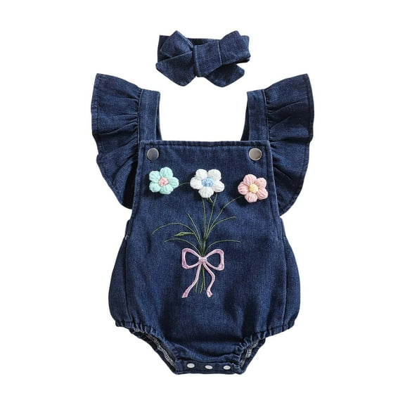 Zanarzt Baby Romper Baby Girl Bodysuit Sleeveless Romper One Piece Jumpsuit with Headband Summer Clothes Set Navy,0-3 Months