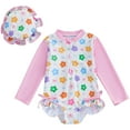 thumbnail image 1 of Zanarzt Infant Baby Swimsuit Girl Long Sleeve UPF 50+ Sun Protection One-Piece Rash Guard with Hat Zipper Bathing Suit Pink,6-12 Months, 1 of 6