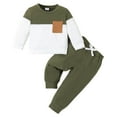 thumbnail image 1 of Zanarzt Infant Boy Clothes Toddler Baby Boy Fall Spring Clothes Color Block Long Sleeve Sweatshirt Pullover Tops + Joggers Pants Outfit Set Green,12-18 Months, 1 of 7