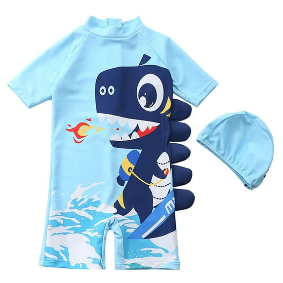 Zanarzt Boy Swim One Piece Baby Boy Swimsuit Rash Guard Shirts Toddler Boy Swimwear Sun Protection One Piece Bathing Suit with Sun Hat Sky Blue,1-2 Years