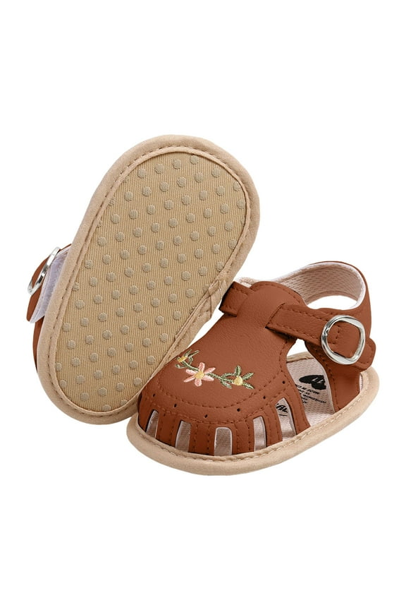 Infant Girl Dress Sandals Baby Girl Boy Sandals Soft Anti Slip Sole Infant Baby Sandals Summer Casual Beach Shoes Princess Dress Flats First Walker Shoes Brown,US 5