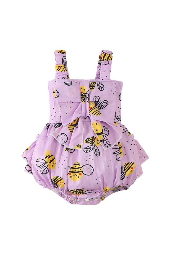 Infant Girl Romper Dress Infant Newborn Girl Floral Romper Kids One Piece Jumpsuit Shorts Toddler Summer Overall Clothes Purple,6-9 Months