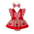 thumbnail image 1 of Zanarzt Toddler Summer Outfits Baby Girl Summer Clothes Cute Romper Dress Plaid Outfit Smocked Bodysuit Outfit Hot Pink,6-12 Months, 1 of 7