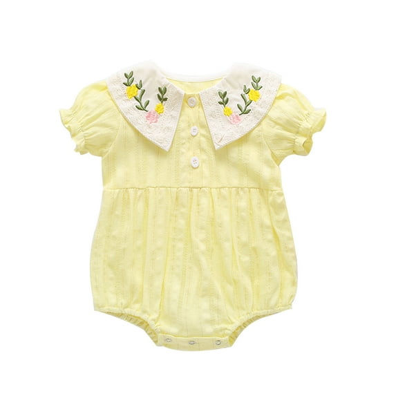 Zanarzt Ruffle Sleeve Jumpsuit Girl Clothes Boy Girl Print Short Sleeve Romper Bodysuit One Piece Jumpsuit Summer Outfit Yellow,18-24 Months