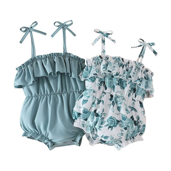 Zanarzt Girl Summer Bodysuit Cotton Girl Romper Kids Spaghetti Strap One Piece Jumpsuit Shorts Toddler Summer Overall Clothes Green,9-12 Months