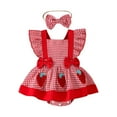 thumbnail image 1 of Zanarzt Infant Girl Summer Romper Baby Girl Clothes Newborn Romper Dress Infant Ruffle Sleeveless Summer Outfits with Headband Red,9-18 Months, 1 of 9