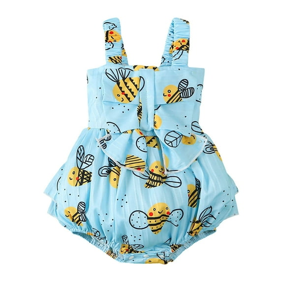 Zanarzt Infant Girl Summer Romper Cotton Infant Newborn Girl Ruffle Sleeveless Romper Summer Clothes Outfit with Cute Floral Print Jumpsuit Light Blue,12-18 Months