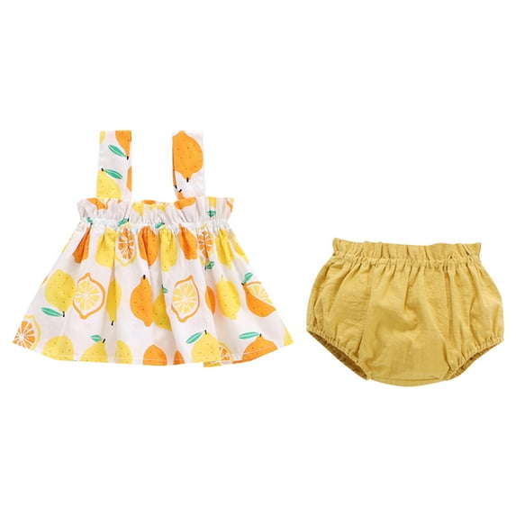 Zanarzt Girls Clothing Set Summer Romper Toddler Girl Clothes 2Pcs Baby Girl Summer Outfits Sleeveless Tank Shirts Tops Shorts Clothing Sets Yellow,9-12 Months