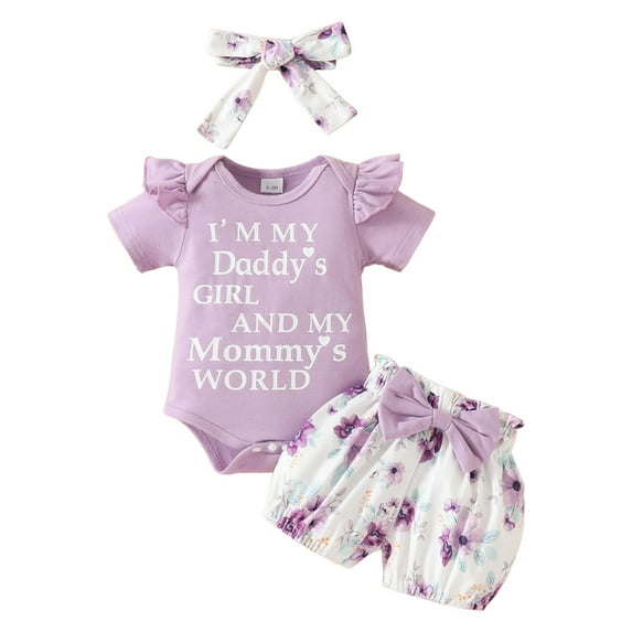 Zanarzt Girls Outfits Sets Summer Clothes Girl Girl Outfits Baby Girl Clothes Summer Romper Dress Shorts Set Light Purple,9-12 Months