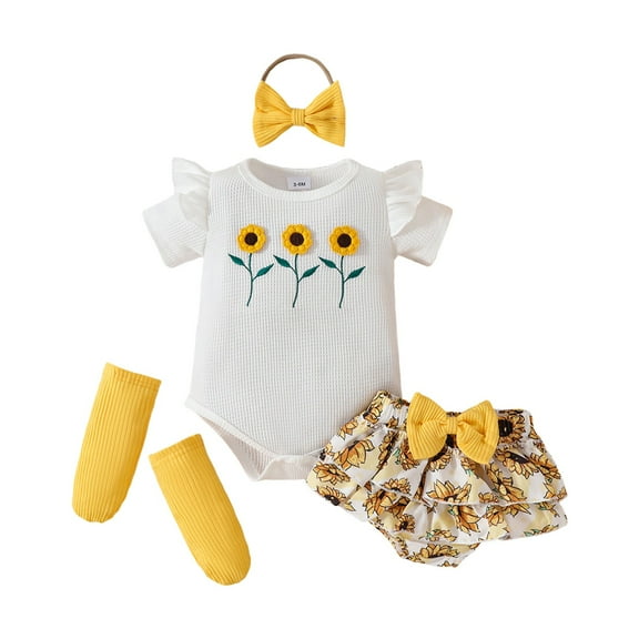 Zanarzt Girls Outfits Summer Romper Baby Girl Clothes Dress Romper Summer Outfit Cute Toddler Clothing Skirt Set Yellow,9-12 Months