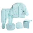 thumbnail image 1 of Zanarzt Layette Gift Set Baby Layette Gift Set for Boys or Girls Unisex Gift Sets 5 Piece Long Sleeve Tops+Hat+Pants+Bib Baby Clothes Must Haves Blue,0-3 Months, 1 of 9