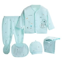 Zanarzt Layette Gift Set Baby Layette Gift Set for Boys or Girls Unisex Gift Sets 5 Piece Long Sleeve Tops Hat Pants Bib Baby Clothes Must Haves Blue,0-3 Months