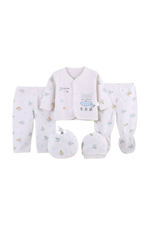 Infant Layette Set Girl New Born Baby Layette Gift Set 5 Piece Cotton Tops+Hat+Pants+Bib Girl Clothing and Baby Must Haves Accessories Blue,0-3 Months