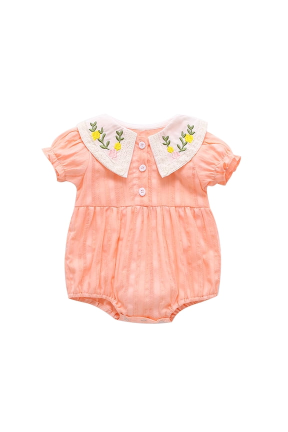 Infant Ruffle Romper Jumpsuit Newborn Girl Clothes Romper Summer Outfits Infant Floral Short Sleeve Romper Jumpsuit Bodysuit Pink,18-24 Months