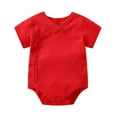 thumbnail image 1 of Zanarzt Infant Ruffle Sleeve Jumpsuit Girl Baby Bodysuit Cute and Comfortable Infant Trendy Newborn Clothing Red,0-3 Months, 1 of 3