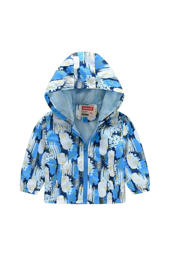 Jacket Lightweight Zip up Spring Thin Toddler Boys Girls Casual Jackets Printing Cartoon Hooded Outerwear Zipper Long Sleeve Windproof Coats Light Blue,2-3 Years