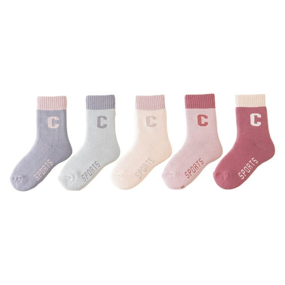 Zanarzt Kids Athletic Crew Socks 5PC Childrens Thick Socks for Girls Cartoon Warm Boys Mid Tube Socks Brick Red,0-3 Months