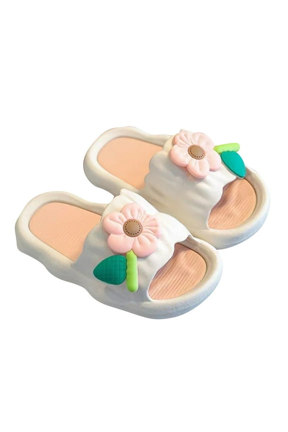 Kids Beach Slippers Girls Cloud Slides for Kids Slippers Soft Beach Pool Slippers, Toddler/Little Sandals for Girls Waterproof Shower Indoor Outdoor Shoes White,US 10
